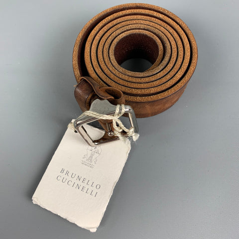 BRUNELLO CUCINELLI Size 35 Brown Distressed Leather Belt