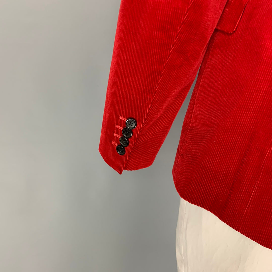 DIOR HOMME Size 44 Red Corduroy Cotton Notch Lapel Sport Coat