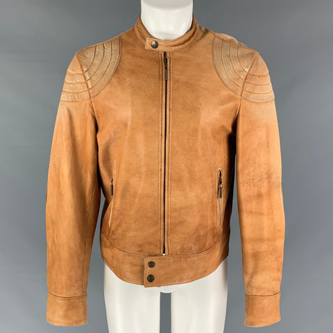 JUST CAVALLI Taille 40 Veste de motard en cuir vieilli beige