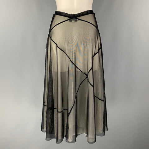 KATHRYN BOWEN Size 2 Black White Nylon Spandex See Through A-Line Skirt