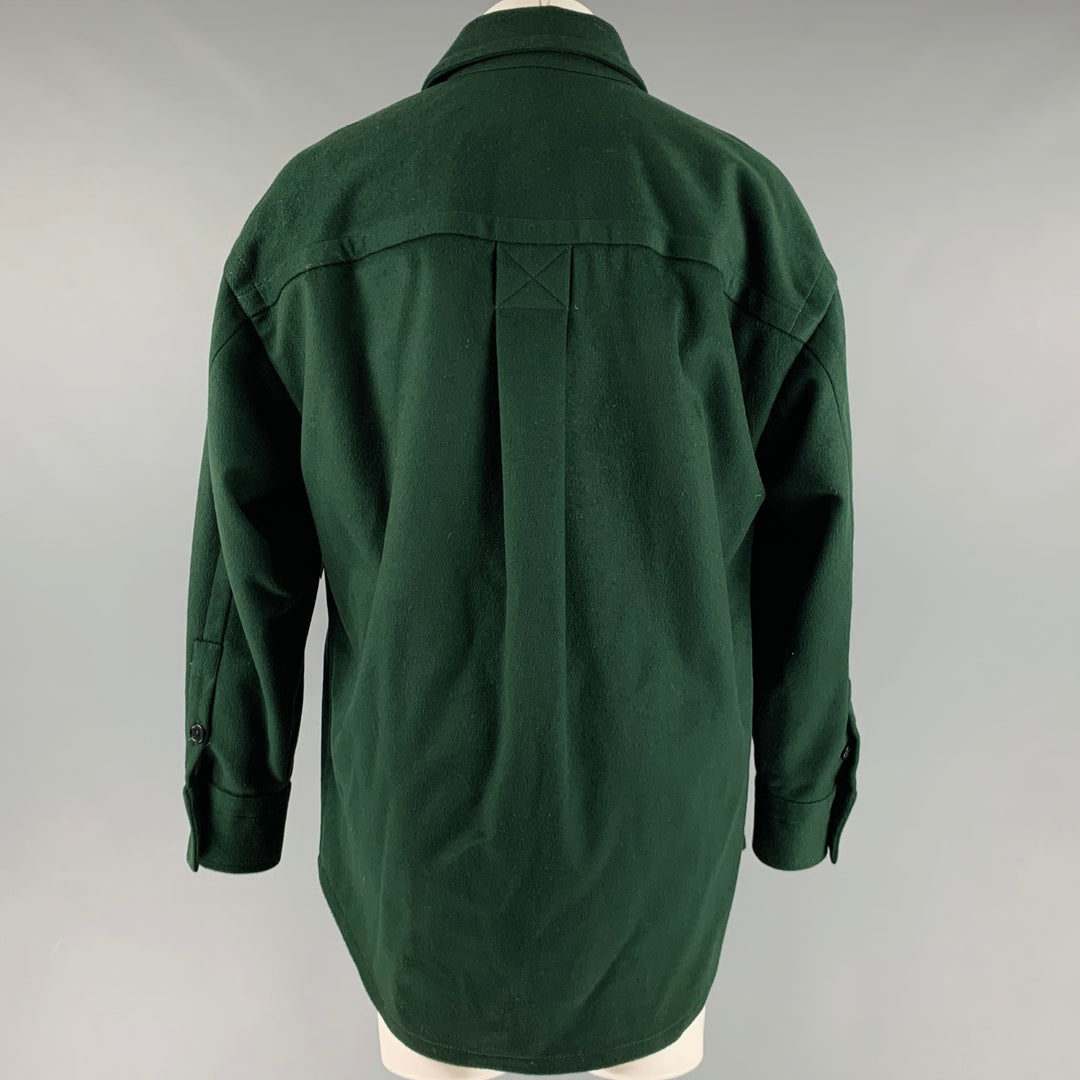 HUSSEIN CHALAYAN Taille S Chemise à manches longues en laine mélangée verte avec poche plaquée