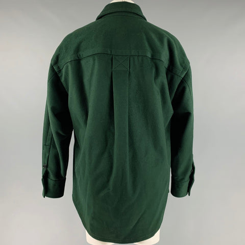 HUSSEIN CHALAYAN Size S Green Wool Blend Patch Pocket Long Sleeve Shirt