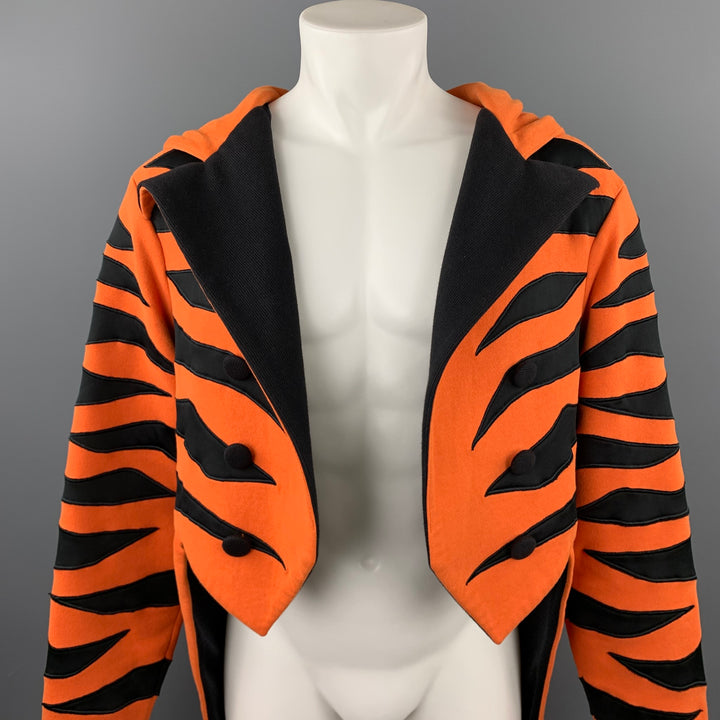 ADIDAS by JEREMY SCOTT Size L Orange & Black Tiger Cotton Hooded Open Front Jacket