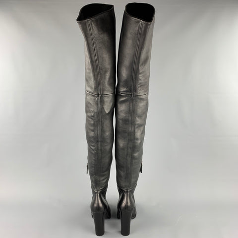 ALAIA Talla 10 Botas de tacón grueso de cuero negro