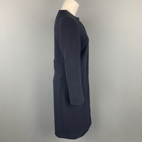SALVATORE FERRAGAMO Talla 4 Abrigo con botones ocultos sin cuello de lana / seda azul marino