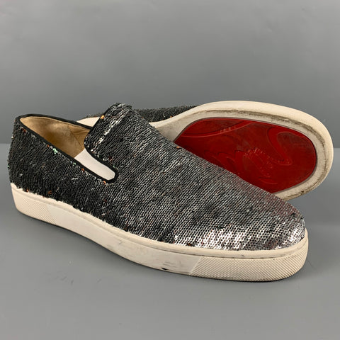 CHRISTIAN LOUBOUTIN Zapatillas sin cordones con lentejuelas plateadas talla 9