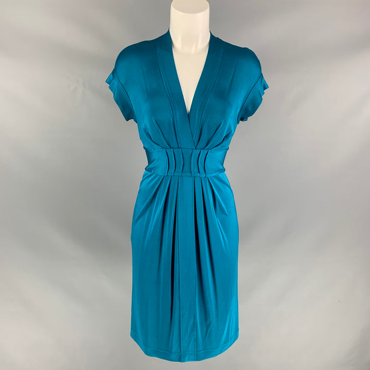 PHILOSOPHY di ALBERTA FERRETTI Size 2 Turquoise Rayon Pleated Dress