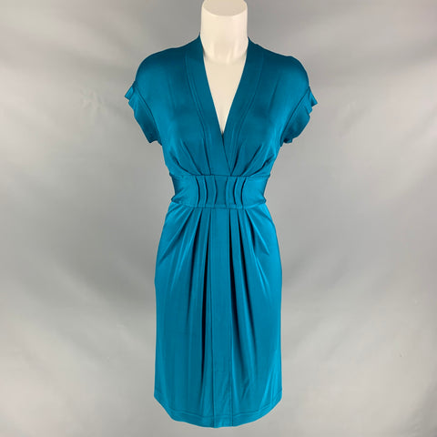 PHILOSOPHY di ALBERTA FERRETTI Size 2 Turquoise Rayon Pleated Dress