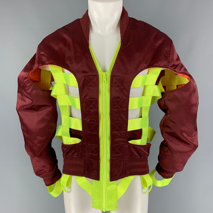 WALTER VAN BEIRENDONCK SS 19 Wild is the Wind Size S Burgundy Neon Skeleton Bomber Jacket