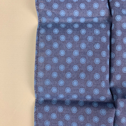 BRUNELLO CUCINELLI Navy Blue Circles Linen / Cotton Pocket Square