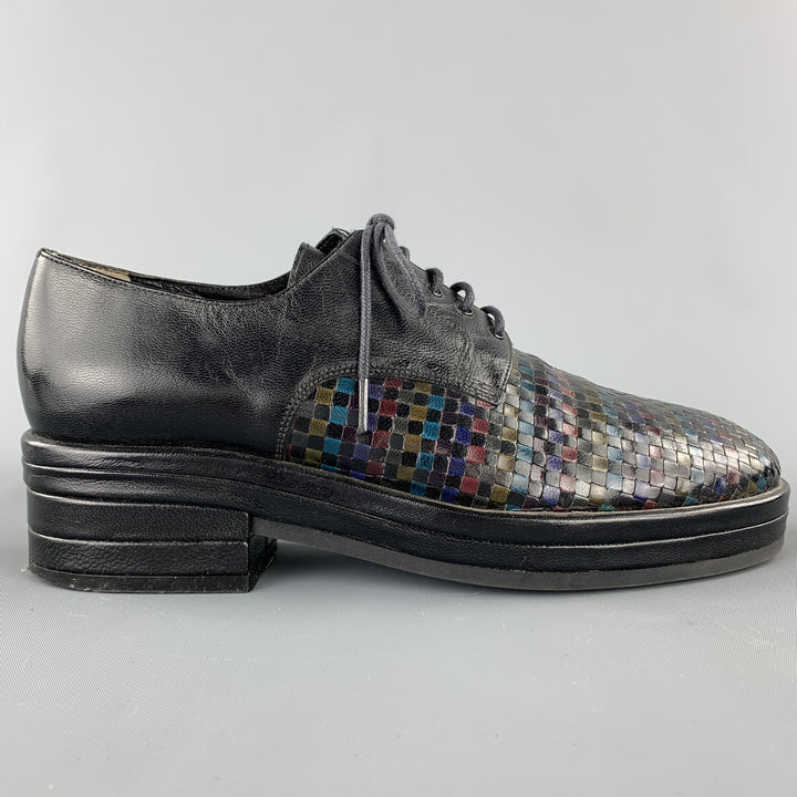 STEPHANE KELIAN Talla 7.5 Zapatos brogue de tacón apilado de cuero negro y multicolor