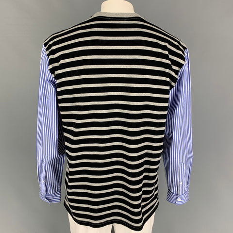 J.W.ANDERSON Size XL Grey Blue White Stripe Mixed Fabrics Pullover