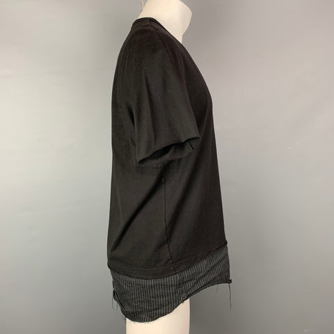ZIGGY CHEN S/S 15 Talla M Camiseta de manga corta de tejidos mixtos de algodón/lino gris y negro