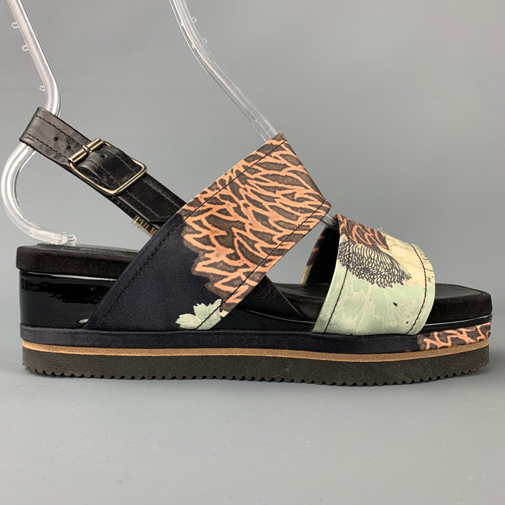 DRIES VAN NOTEN Size 8.5 Multi-Color Silk Platform Sandals
