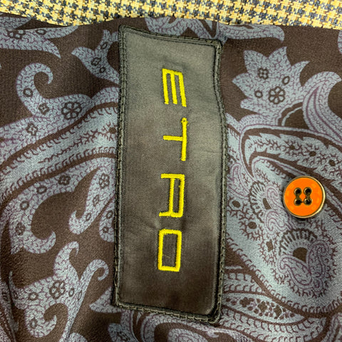 ETRO Talla 40 Abrigo deportivo cruzado de seda de pata de gallo azul marino y blanco