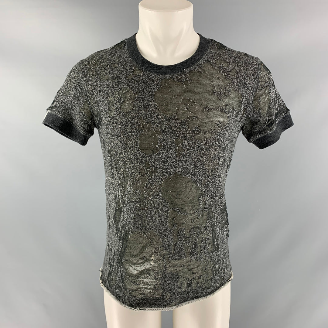 IRO Size XS Dark Gray Distressed Cotton Blend Crew-Neck T-shirt