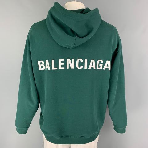 BALENCIAGA Size L Green Logo Cotton Hoodie Sweatshirt