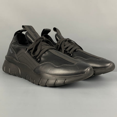 BALLY Size 11 Black Leather Lace Up Sneakers