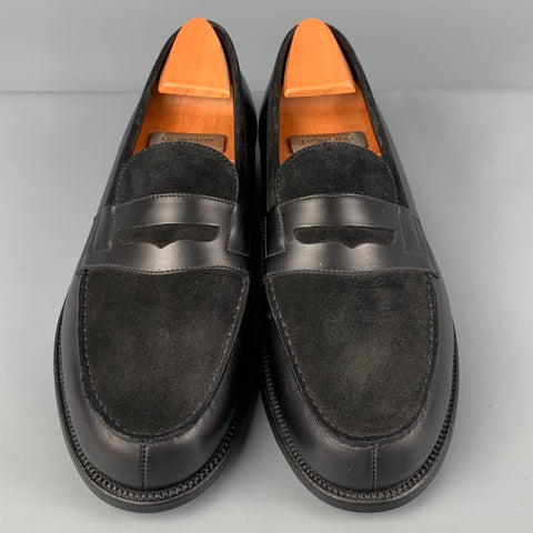 J.M. WESTON Size 6 Black Suede Leather Penny Loafers