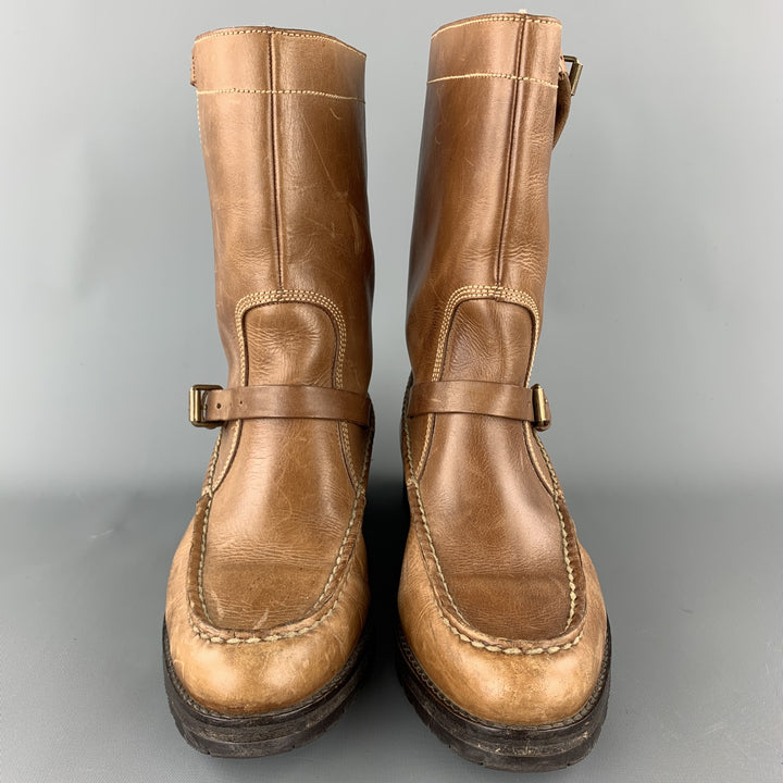 RALPH LAUREN Size 8.5 Tan Leather Mid-Calf Double Buckle Boots