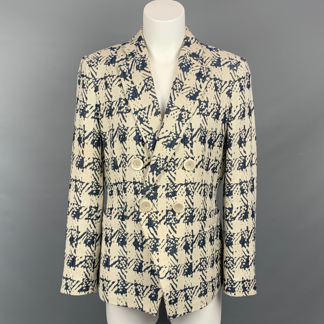 GIORGIO ARMANI Size 10 Light Gray & Navy Viscose Blend Jacket Blazer