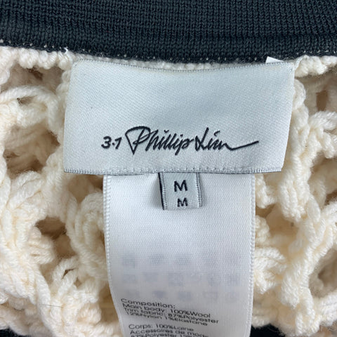3.1 PHILLIP LIM Size M Cream Black Chunky Knit Wool Short Sleeve Shirt