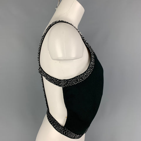 GIORGIO ARMANI Talla 8 Top de vestido con tirantes de cuentas en mezcla de viscosa negra