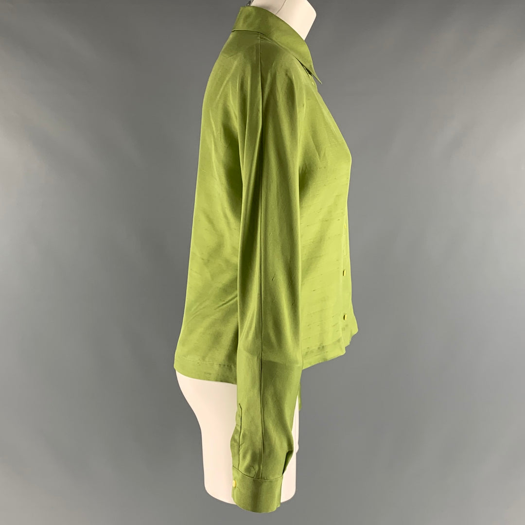 PRADA Size 10 Green Silk Long Sleeve Dress Top Sui Generis Designer Consignment PRADA Size 10 Green Silk Long Sleeve Dress Top Sui Generis Designer Consignment