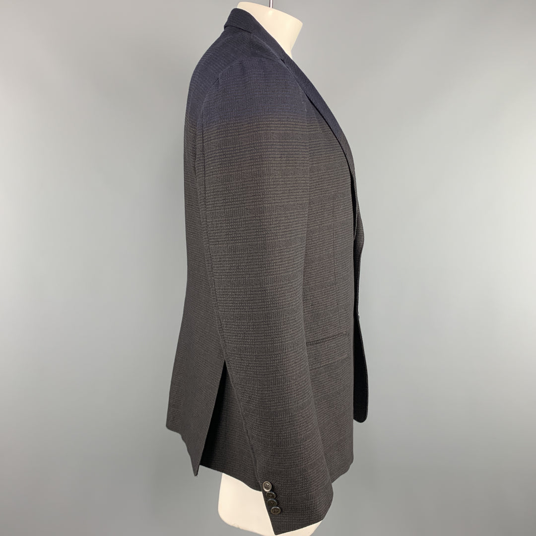Z ZEGNA Size 44 Brown & Navy Plaid Regular Cotton / Wool Sport Coat