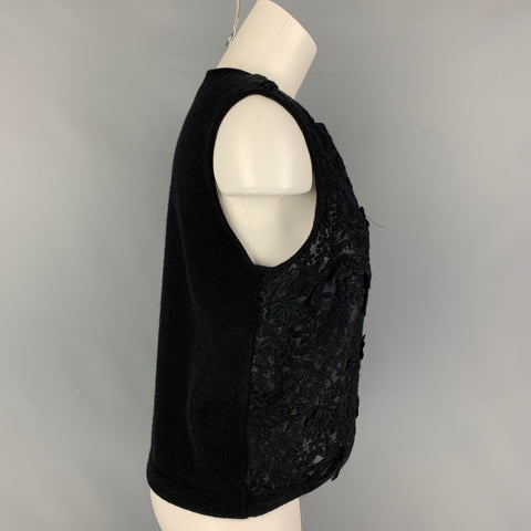 GIAMBATTISTA VALLI Size S Black Cashmere Embroidered Sleeveless Dress Top