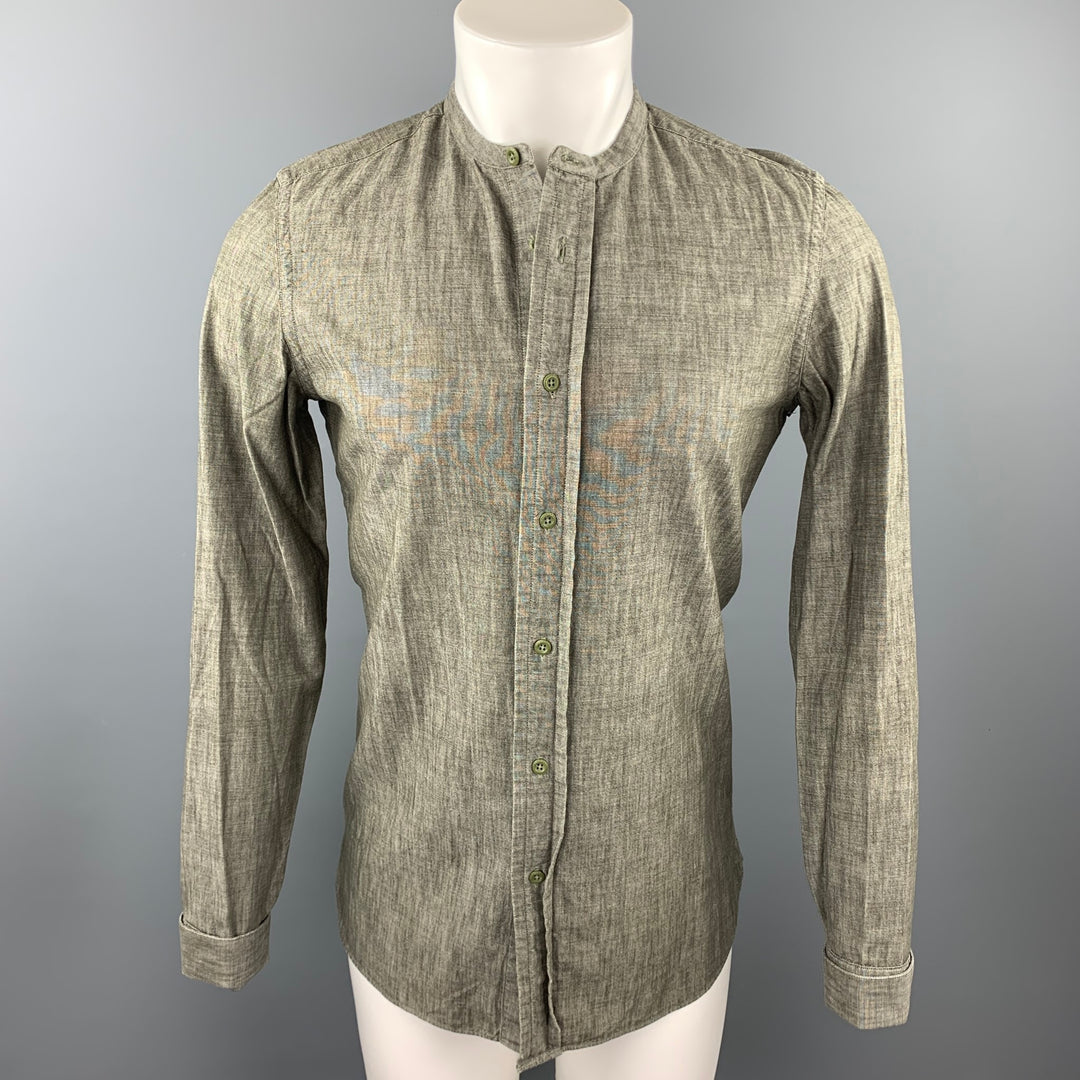BURBERRY PRORSUM Size S Olive Cotton Nehru Collar Long Sleeve Shirt