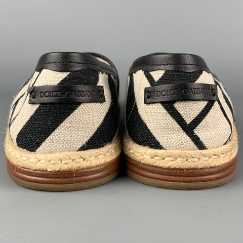DOLCE & GABBANA Size 9 Off White & Black Stripe Canvas Espadrille Loafers