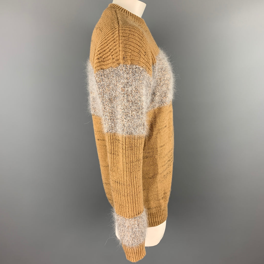ROBERTO COLLINA Size L Tan & Grey Knitted Wool Blend Crew-Neck Sweater