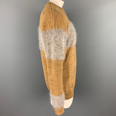 ROBERTO COLLINA Size L Tan & Grey Knitted Wool Blend Crew-Neck Sweater