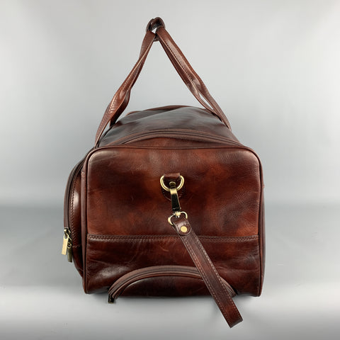 MEDICI FIRENZE Brown Leather Top Handle Shoulder Strap Duffle Bag