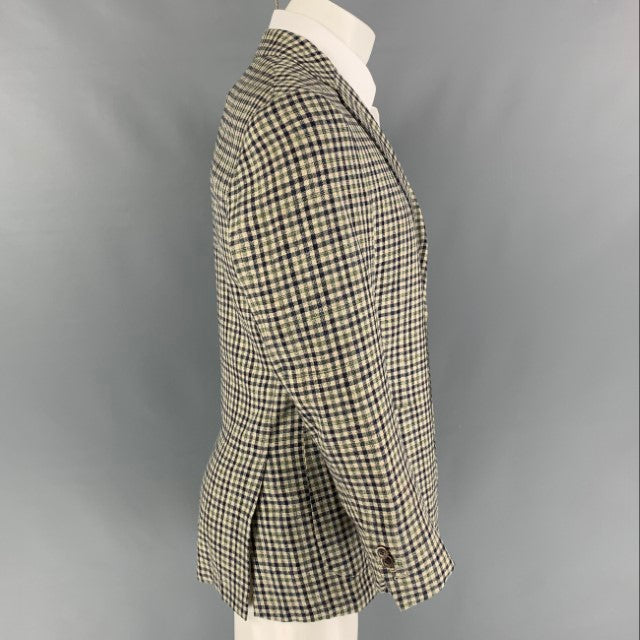 SUIT SUPPLY Size 38 Cream Navy Green Checkered Notch Lapel Sport Coat