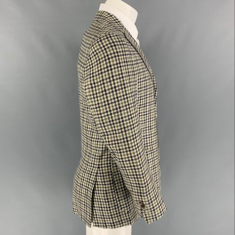 SUIT SUPPLY Talla 38 Abrigo deportivo con solapa de muesca a cuadros, color crema, azul marino y verde
