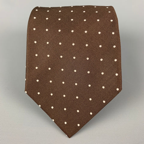 ERMENEGILDO ZEGNA for WILKES BASHFORD Brown White Polka Dot Silk Tie