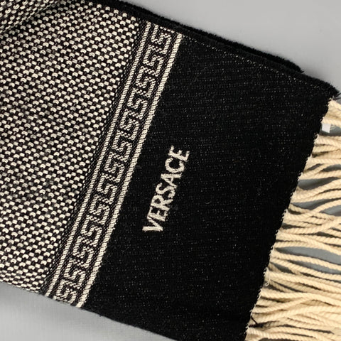 VERSACE Black & White Knitted Wool Scarf