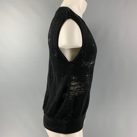 IRO Nuala Size S Black Distressed Cotton Blend Sleeveless Pullover