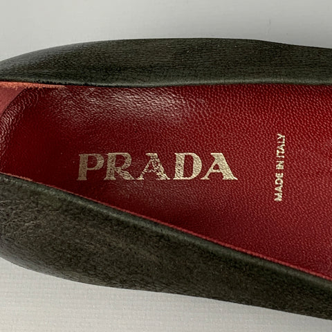 Vintage PRADA Size 6.5 Black Leather Grommet Flats