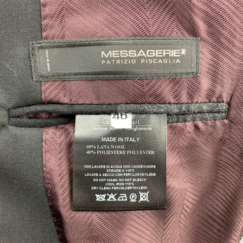 MESSAGERIE Size 36 Grey & Black Plaid Wool Blend Peak Lapel Sport Coat