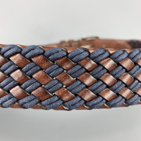 ALLEN EDMONDS Size 36 Woven Brown & Blue Leather Silver Tone Buckle Belt