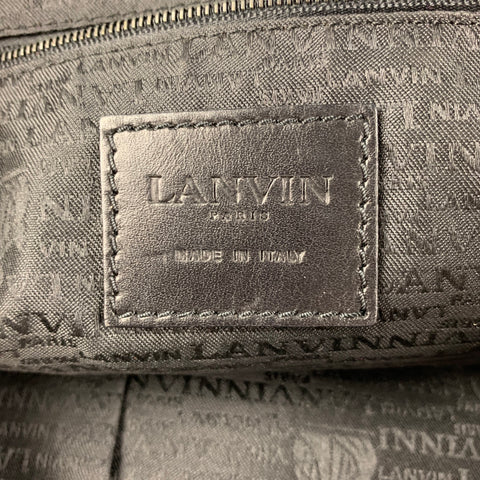 LANVIN Black Silver Textured Fabric Ribbon Shoulder Bag Handbag
