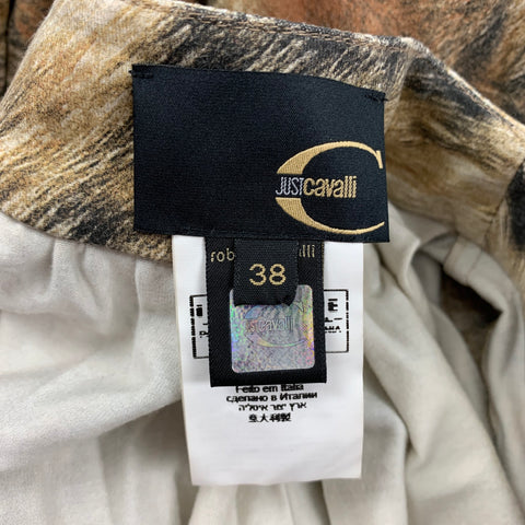 JUST CAVALLI Taille 2 Robe à manches longues marbrée en mélange de viscose marron beige