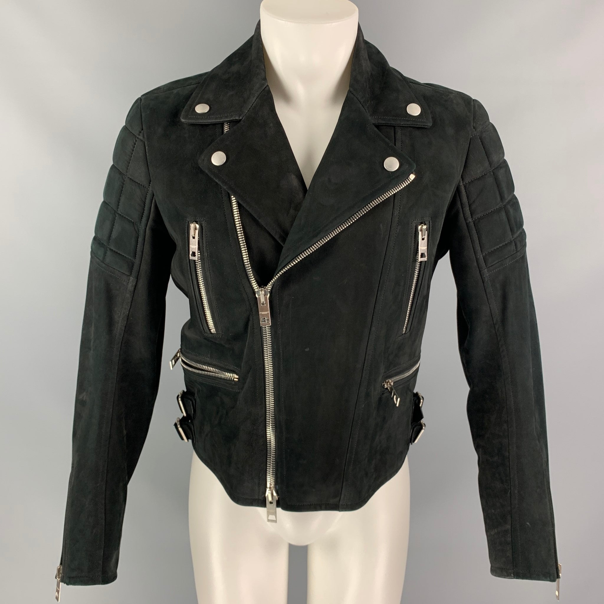 BURBERRY PRORSUM Size 38 Black Quilted Lamb Leather Biker Jacket