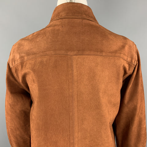 FRAME Brown Suede Size L Gold Metal Snaps Long Sleeve Shirt
