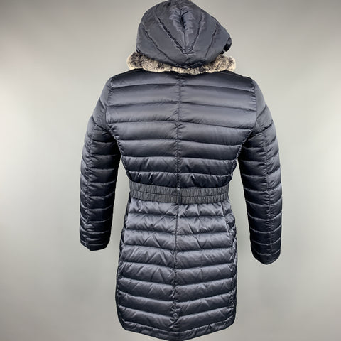 PEUTEREY Size XL Navy Polyamide Quilted Down Filled  Faux Fur Reversible Long Coat