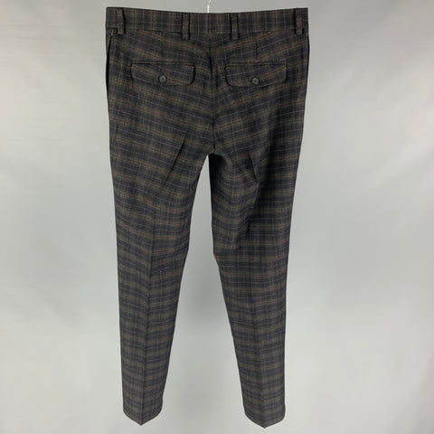 THE KOOPLES Size 30 Black Olive Burgundy Plaid Wool Blend Zip Fly Dress Pants