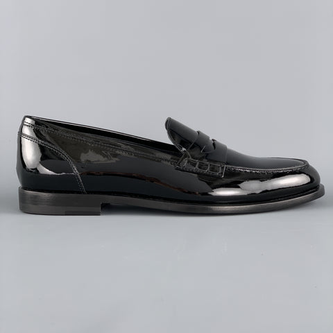 BALMAIN Size 10 Black Patent Leather Slip On Penny Loafers